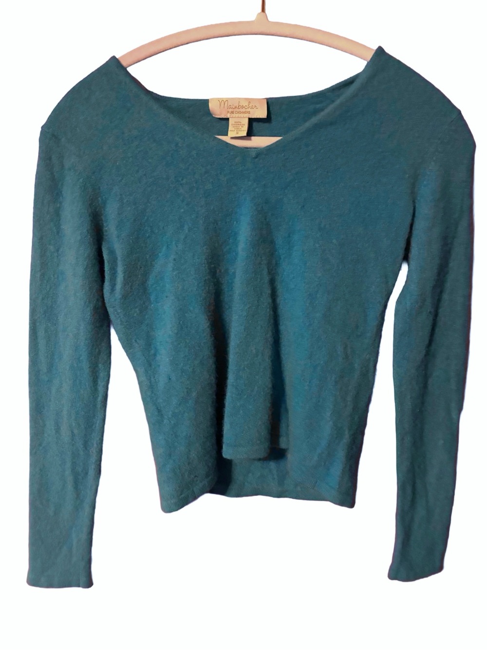 Mainbocher pure cashmere Teal Scoop Neck Long-Sleeve Sweater
